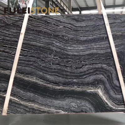 China Antique Wood Countertops China Grain Zebra Black Marble With Black Vein Slabs Polished for sale