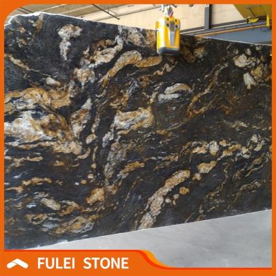 China Building& multifamily & hospitality & Real Estate Brazilian Exotic Fusion Magma Gold Black Granite Slabs for sale