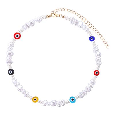 China FASHIONABLE Hot Selling High Quality Fashion Handmade Pearl Bead Devil Eyes Blue Evil Eyes Choker Necklace Pendant Necklace for sale