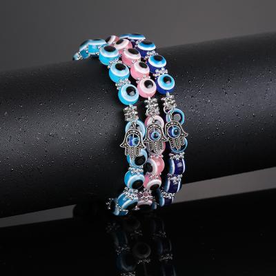 China Hotsale Blue Eye Punk Devil Fatima Hand Bracelets Turkish Handmade Beads Bracelet Vintage Jewelry With Pendant for sale