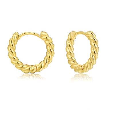 China Low MOQ C TRENDY RTS Shape Huggies Earrings Customize 18K 16K Gold Plated Twisted Circle Earrings For Women Girls for sale