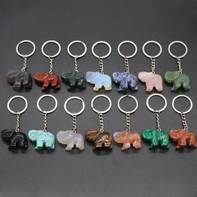 China Promotion Gift Natural Stone Crystal Agate Stone Elephant Keychain Pendant Three-dimensional Cut Keychains for sale