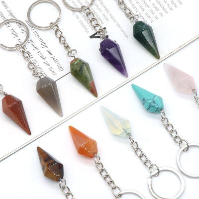 China Hexagonal Clear Healing Energy Pendent Promotion Gift Spirit Pendulum Quartz Key Chain Hot Selling Key Chain for sale