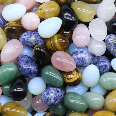 China Jewelry Making 2022 Easter Colored Ornament Egg Shaped Stone Natural Stone Beads Jewelry Egg Shaped 30mm Crystal Jade Stone for sale