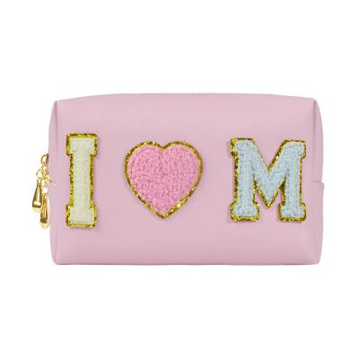 China Eco-Friendly Candy Color RTS Glitter Nylon Waterproof Personalized Chenille Patches Women Girls Travel Cute Cosmetic Toiletry Makeup Bag for sale