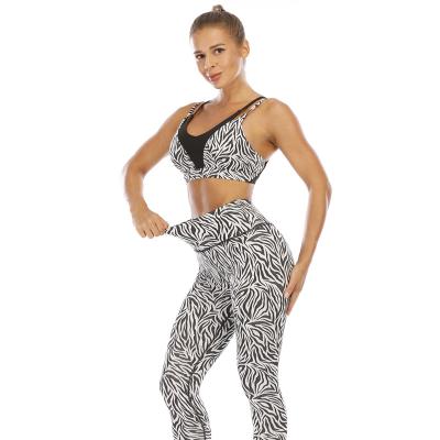 China Wholesale Breathable Gym Sportswear Set Yoga Clothing Set Fitness Women Suit Sports Leggings Women Set Animal Print Two Piece Set for sale