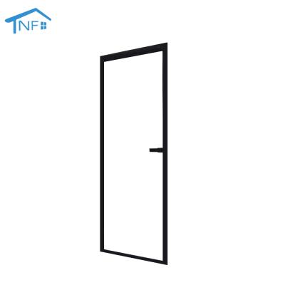 China Slim Narrow Glass Interior Swing Curtain Door Heat Insulation Frame Aluminum Toilet Doors for sale