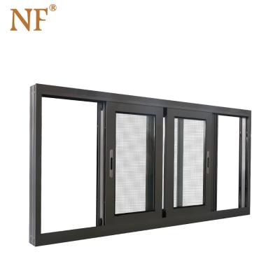 China Magnetic Aluminum Screen NFRC Thermal Break Double Sliding Window Glass Glazed Window for sale