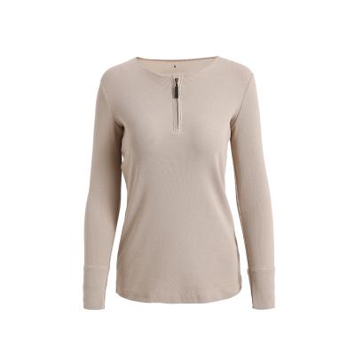 China Anti-Wrinkle Zipper Turtle Ribbed Neck 1/4 Long Sleeve Lady Shirts for sale