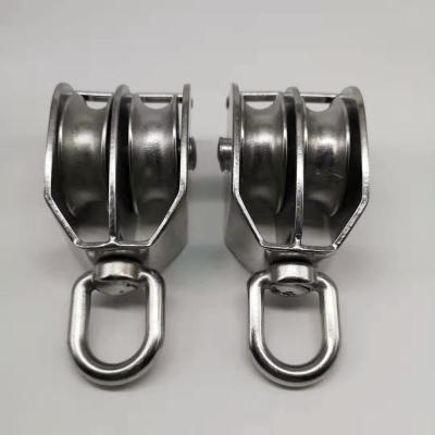 China Construction worksÂ   Stainless Steel Pulley Steel Wire Rope Pulleys Bearing Wheels, Double Swivel Block for sale