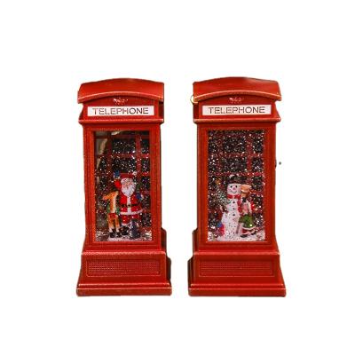 China Customized Christmast Ornament Led Mini Red Phone Booth Old Man Stage Light Non-glass Water Christmas Glowing Flashing Music Box for sale