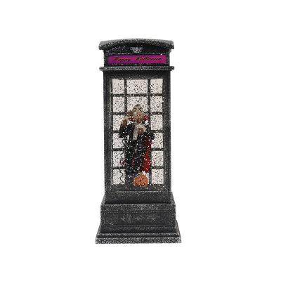 China 2022 New Gray Telephone Booth Vampire And Skeleton USB+Music Flickering Snow Wind Lamp For Halloween Decoration for sale