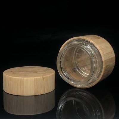 China Wholesale Cosmetic Biodegradable Wooden Jar 100g Clear Glass Inner Bamboo Jar For Cosmetics for sale