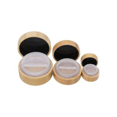 China Cosmetic Jar Empty Environmental Bamboo Cosmetic Make Up Loose Powder Case With Sieve for sale