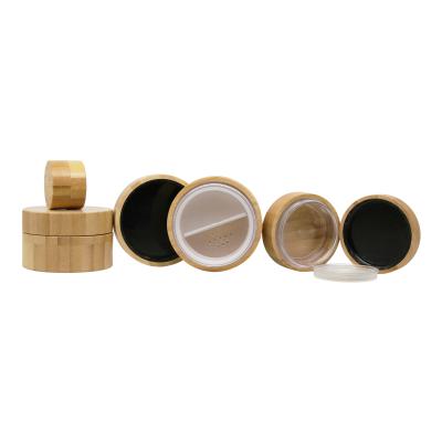 China Fashion Cosmetic Natural Bamboo Make Up Loose Powder Packaging Bamboo Case With Rotating Sieve for sale