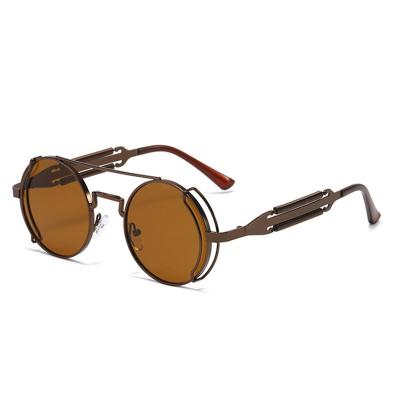 China Fashion Stylish Custom Logo High Quality Steampunk Retro Sunglasses 2022 New Unisex Round Acetate Frames Gunes Gozlugu Sunglasses UV400 Sun Glass for sale