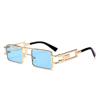 China New Vintage Rectangle Metal Frame Sun Glasses Women Uv400 Unisex Steampunk Sunglasses Sonnenbrille Transparent Sunglasses Small for sale