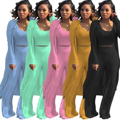 China Autumn Women Clothing Slim Breathable Fashion Clubwear Spring Crop Top Coat And Pants 3pcs Set for sale