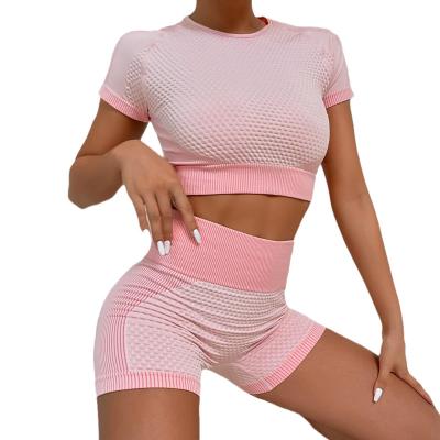 China 2022 Antibacterial Yoga Workout Body Set Women T Shirt Fitness Leggings Yoga Pants Set Yoga Short Sleeve Set White Sports Suit Shorts for sale