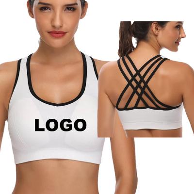 China QUICK DRY Custom Logo Plus Size Straps Custom Logo Backless Sports Bra Women Ladies Backless Cross Bra Yoga Bra Gym Sports Bra White for sale