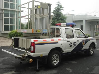 China Elevador hidráulico do homem do reboque da liga de alumínio, elevador montado do crescimento do mastro reboque dobro à venda