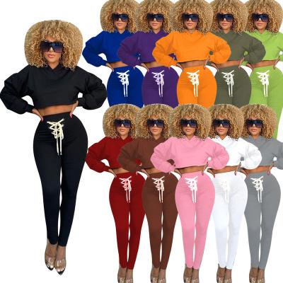 China New Viable Amazon Women Clothing Sets Winter Tracksuit Solid Color Cotton Club Slim Hoodie Set for sale