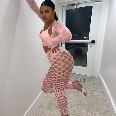 China Latest Design Summer Fashion Anti-Static Leggings Solid Pink See Through Sexy Skinny Pants For Women for sale