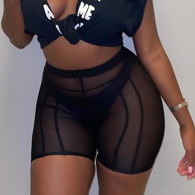 China Wholesale Black Sexy Lift Up Summer Women's High Waist Mesh Transparent Shorts QUICK DRY Butt for sale