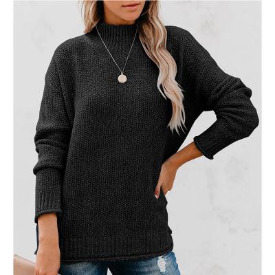 China Dropshipping Anti-Wrinkle Turtle Casual Solid Long Neck Sleeve Knitted Simple Design Women's Sweaters for sale