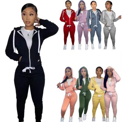 China Wholesale 100% Polyester Outfit Casual Fleece Hooded Sweatshirt Jogger Pants 2 Piece Tracksuit For Women for sale