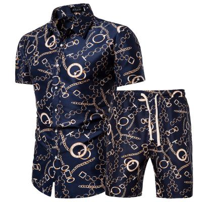 China Other Wholesale Hot Summer All Over Hawaiian Print New Beach Wear Men's Shirts And Shorts Set In Size Plus To 5XL for sale