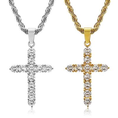 China FASHIONABLE Zircon Diamond Cross Necklace Pendant Mens 18k Gold Plated Stainless Steel Cross Pendant for sale