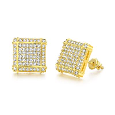 China FASHIONABLE Hot Selling Square Round Zircon Diamond Stud Earrings Jewelry Men's Silver Gold Plated Earrings for sale