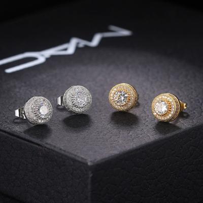 China FASHIONABLE Gold Zircon Bling Brass Stud Earring Iced Out Micro Paved Full Round Earring For Men for sale