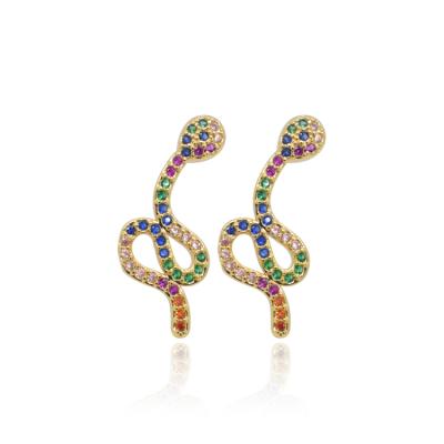 China Fashionable Wholesale Cheap Fancy Stud Earrings Snake Earrings Brass Small Zirconia Stud Earrings for sale