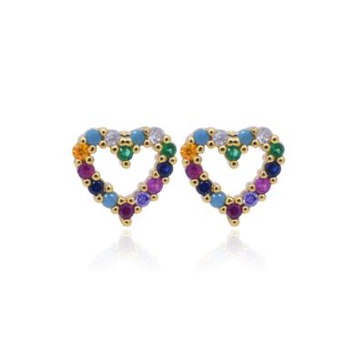 China Fashionable Colorful Zirconia Small Colorful Custom 18k Gold Plated Earring Stud Earrings Heart for sale