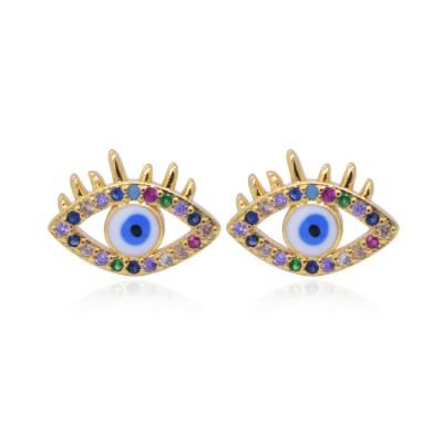 China Fancy Brass Stud Earrings Small Evil Eye Stud Earrings Cheap Wholesale FASHIONABLE Zirconia Earrings for sale