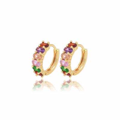 China New Huggie Circles CZ Stone Hoop Earring Thin Multi Color FASHIONABLE Zirconia Oval Rainbow Circle Earrings for sale