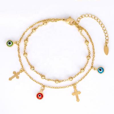 China FASHIONABLE Turkish Eyes Anklets Foot Jewelry 18k Gold Cross Evil Eye Anklet Turkish Women for sale