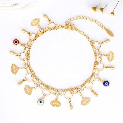 China 18K Gold FASHIONABLE Wholesale Anklets Wholesale Colorful Anklets Foot Jewelry Foot Jewelry Double Layer Eye Chains for sale