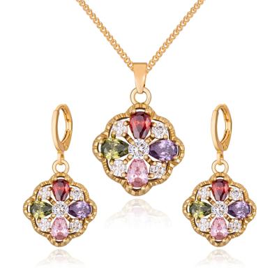 China Latest Trendy Designs Fashion Wedding 18k Gold Plated Jewelry Set Necklace Jewelry Set for sale