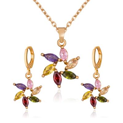 China Latest Trendy Designs Fashion Wedding 18k Gold Plated Jewelry Set Necklace Jewelry Set for sale