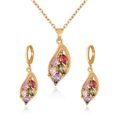 China Latest Trendy Designs Fashion Wedding 18k Gold Plated Jewelry Set Necklace Jewelry Set for sale