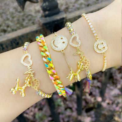 China Hiphop Tennis Tennis Face Smiling Happy Heart Link Bracelet s Custom Cut Cuban Bracelet for sale