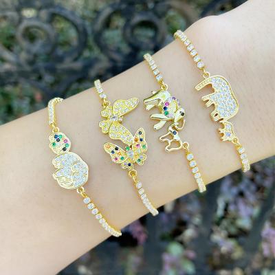 China Wholesale Hiphop Smiling Butterfly Moon Heart Cross Diamond 18k Gold Plated Bracelet Women for sale