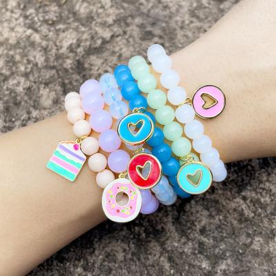 China 2021 Hiphop ladies jewelry enameled moonstone puravid stretch hand bracelet for sale