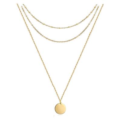 China FASHIONABLE Nacklaces 3 Layer Simple Round Chain Pearl Stainless Steel Necklace Jewelry Gold for sale