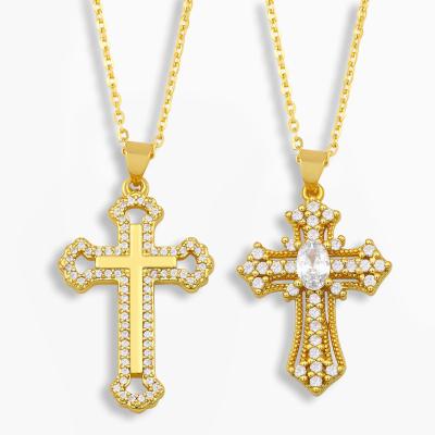 China Iced Out Trendy Women Gold Religious Cross Jewelry Gold Pendant Necklace for sale