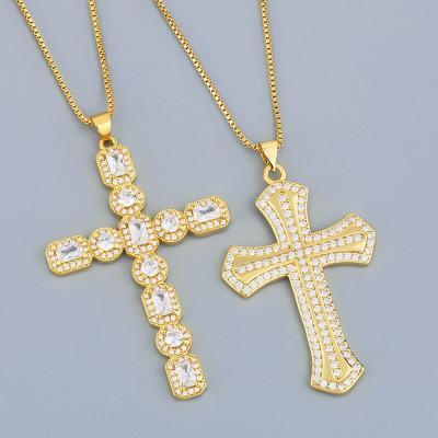 China 2021 Trendy Women Jewelry Necklace Vintage Gold Cross Religious Necklace for sale