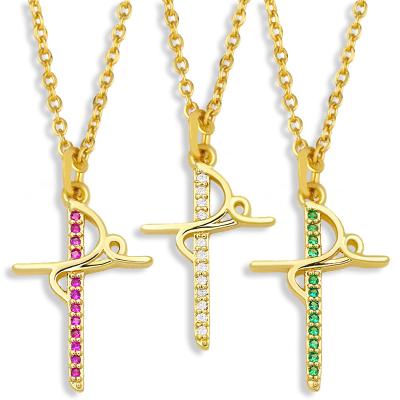 China Gold TRENDY Cute Colorful Charm Fashion Women Jewelry Religious Cross Necklace for sale